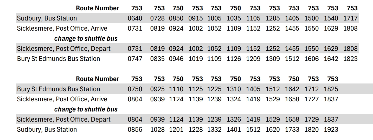 a134 Road Closure bus timetable