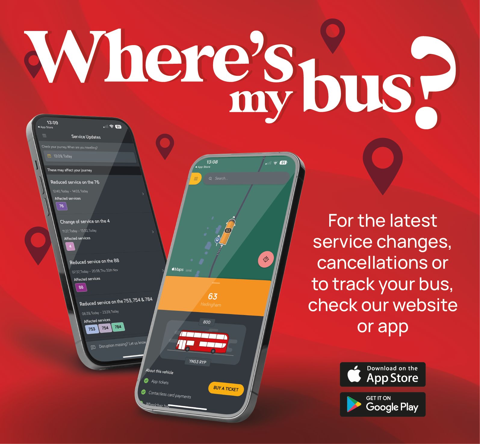 Where's my bus? - visit the app or website for latest information